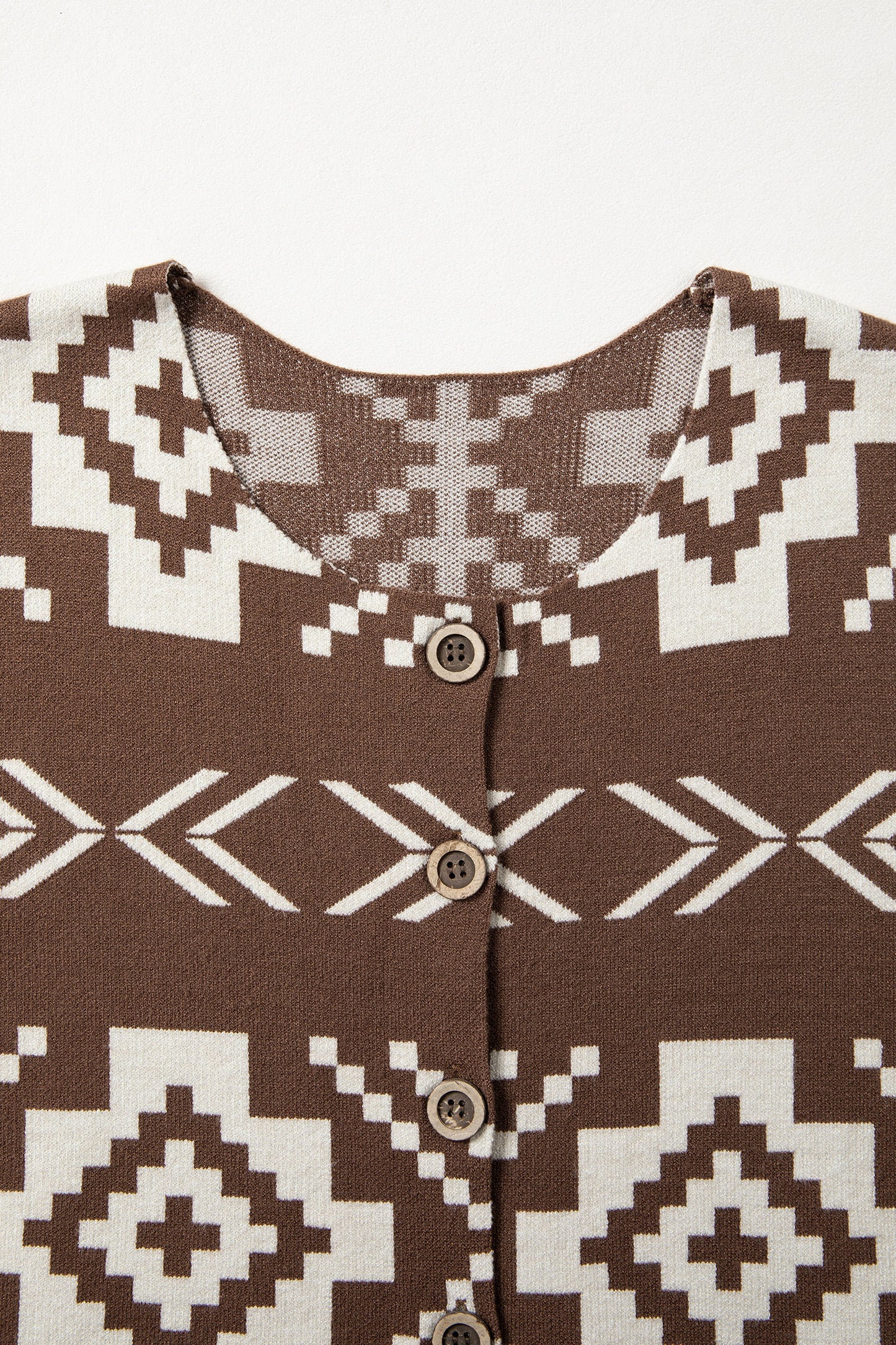 Brown Southwestern Aztec Button Square Neck Sweater Vest