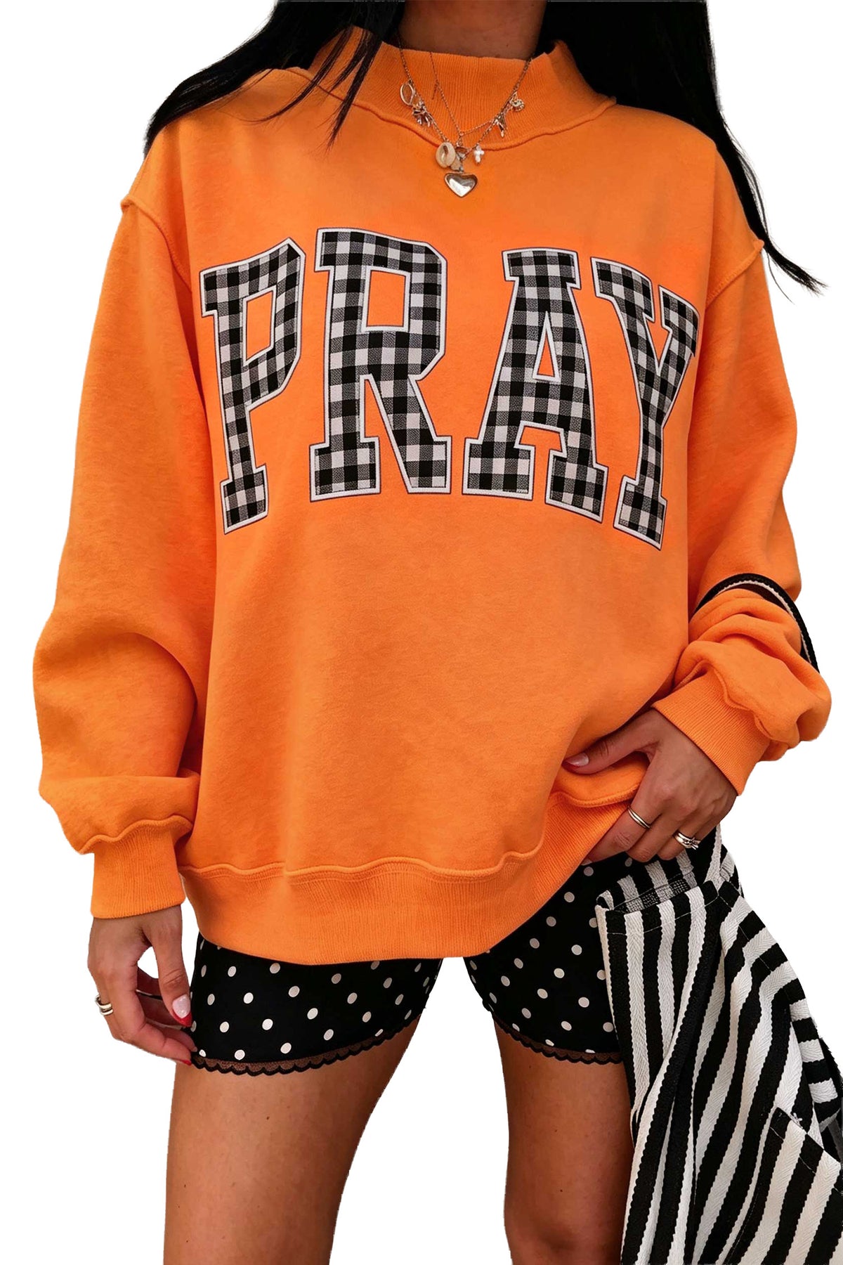 Brown PRAY Polka Dot Mock Neck