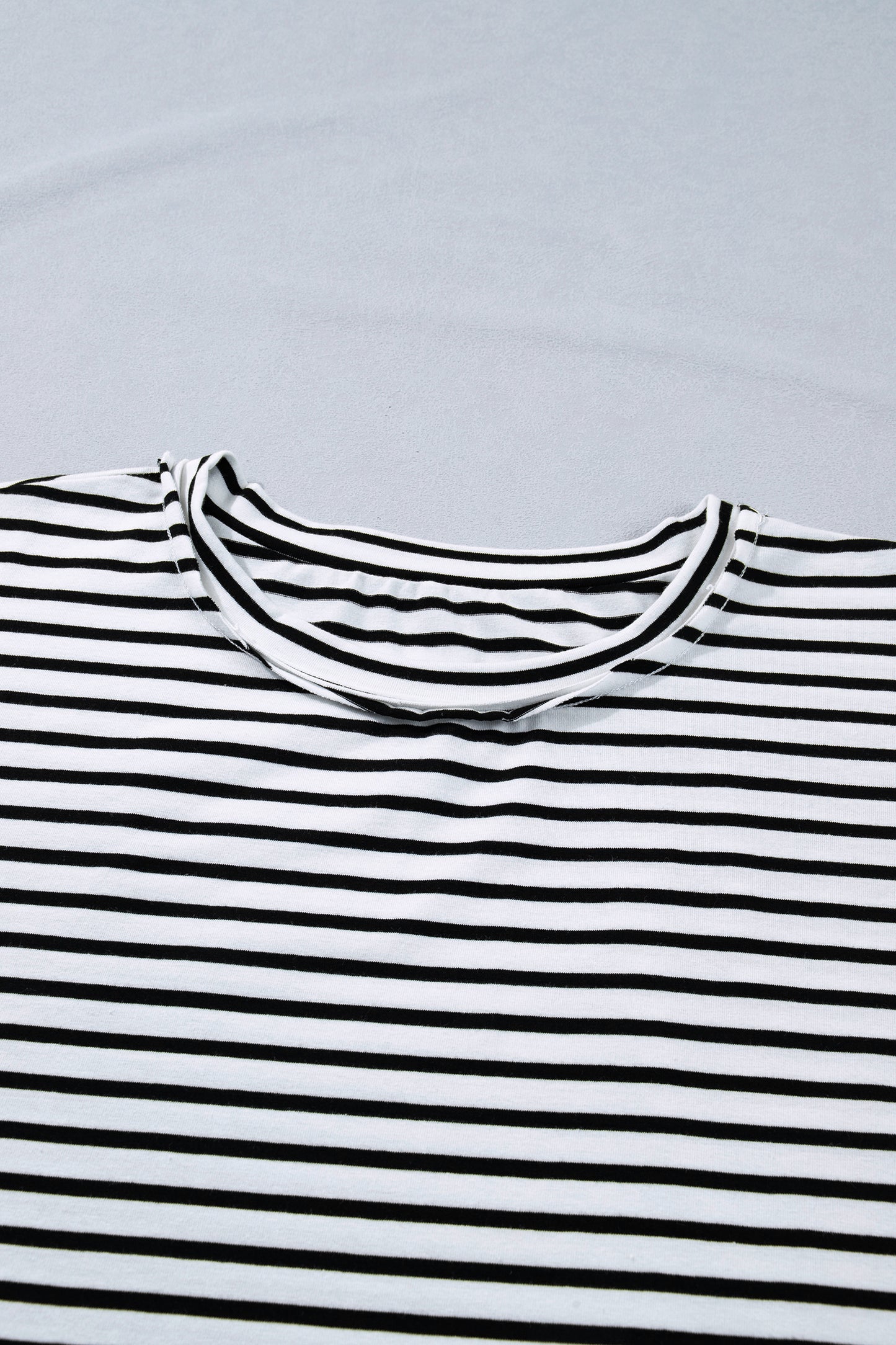 Black Stripe Plus Size Striped Short Sleeve Top with Floral Puff Sleeves