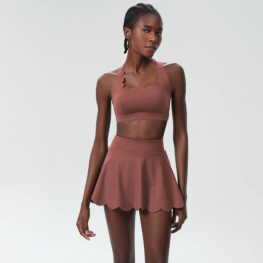 Women Seamless Quick-Dry Set Strappy Bra & A-Line Skirt: Light Purple