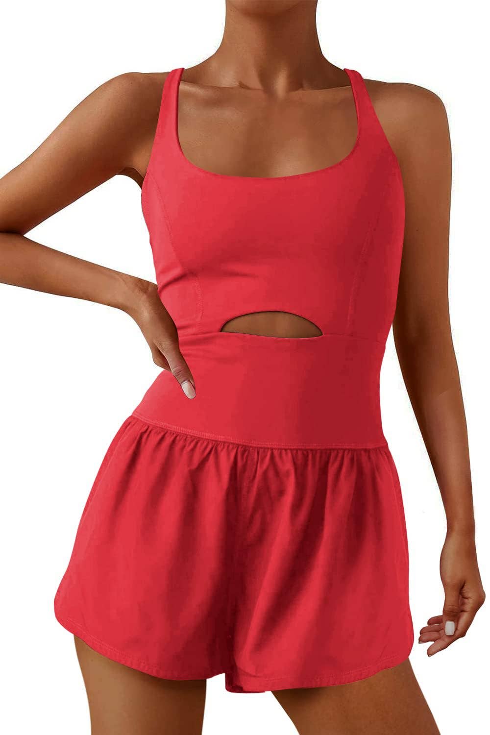 Athletic Cutout Romper: Grey / XL