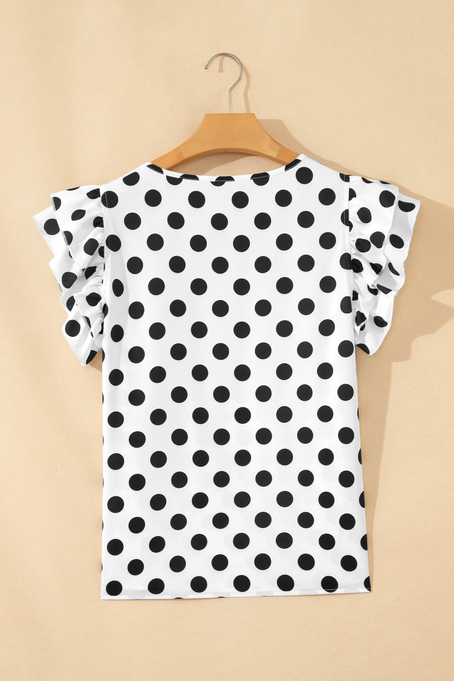 White Polka Dot Print Ruffled Short Sleeve Blouse