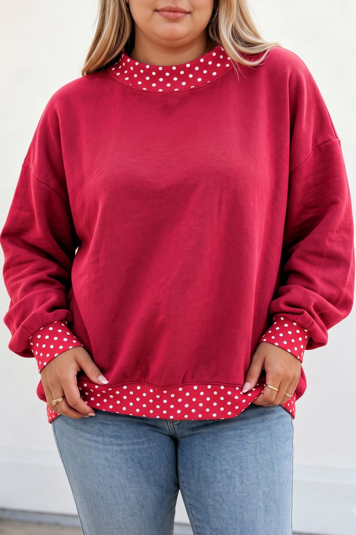 Red Polka Dot Plus Size Sweatshirt