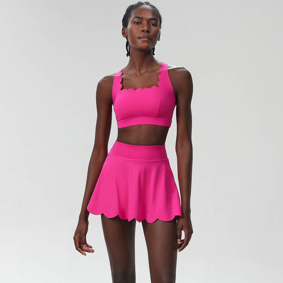 Women Seamless Quick-Dry Set Strappy Bra & A-Line Skirt: Light Purple