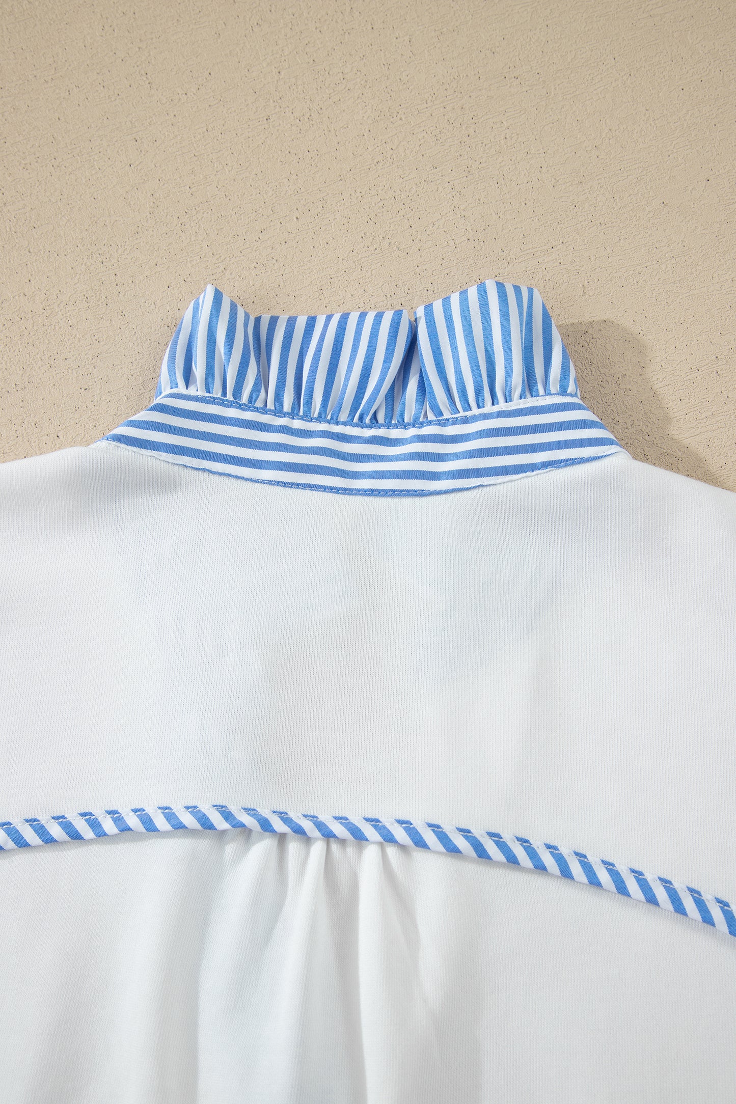 Fiery Red Striped Frilled Collar Short Sleeve Blouse