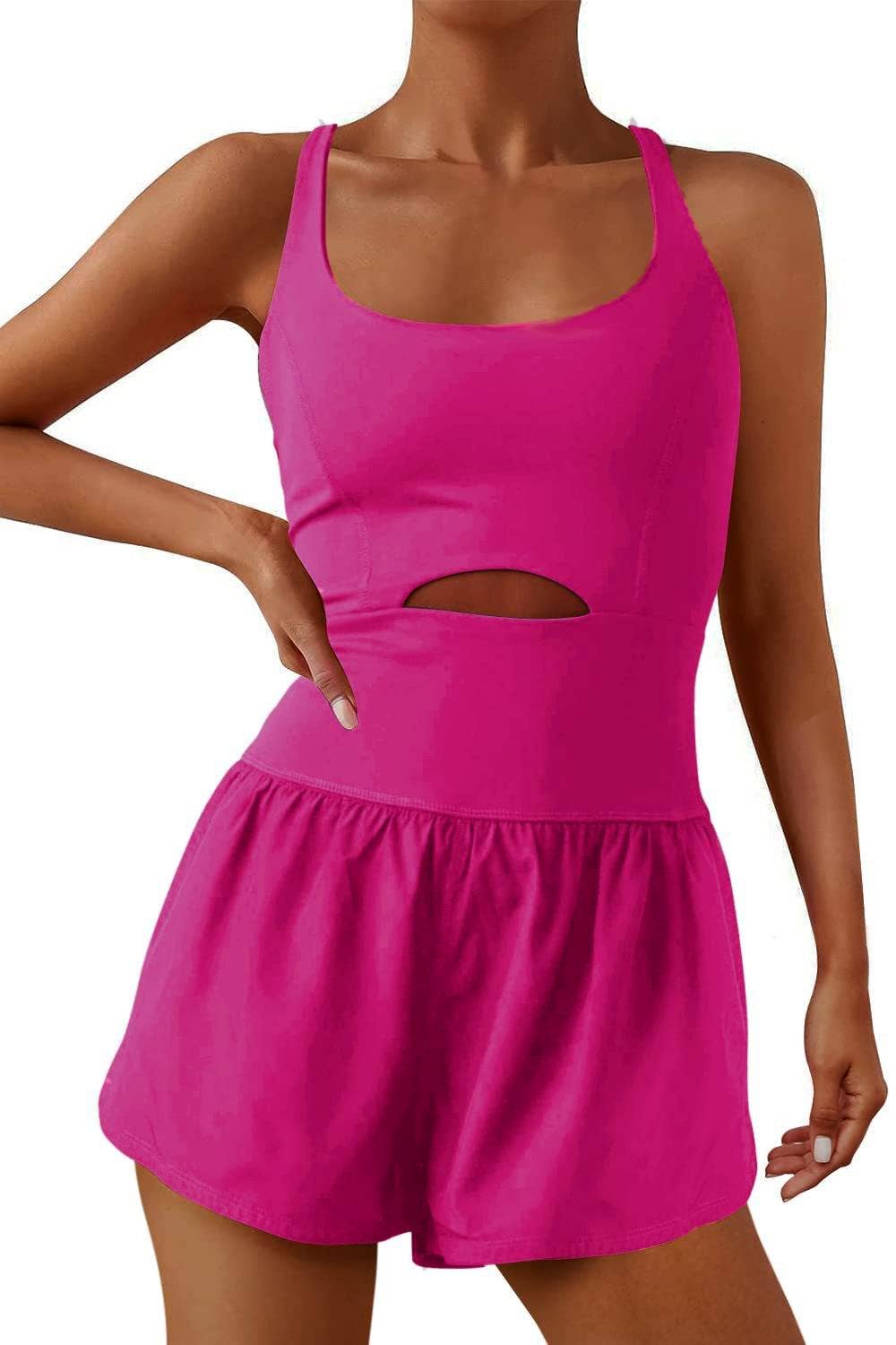 Athletic Cutout Romper: Grey / M