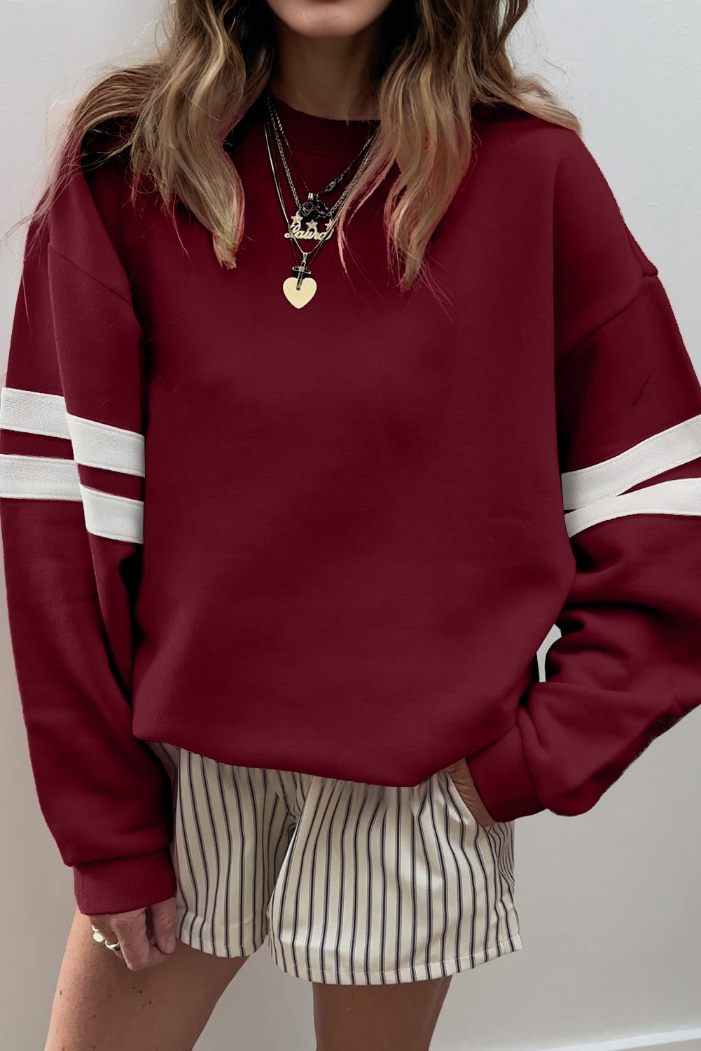 Dark Grey Varsity Striped Detail Drop Shoulder Oversized Sweatshirt