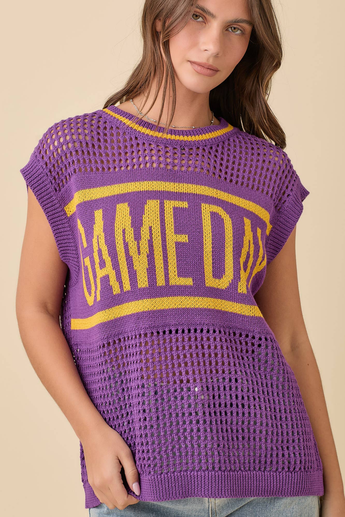 Game Day Oversized Drop Shoulder Crochet Sweater Knit Top: BLACK / S