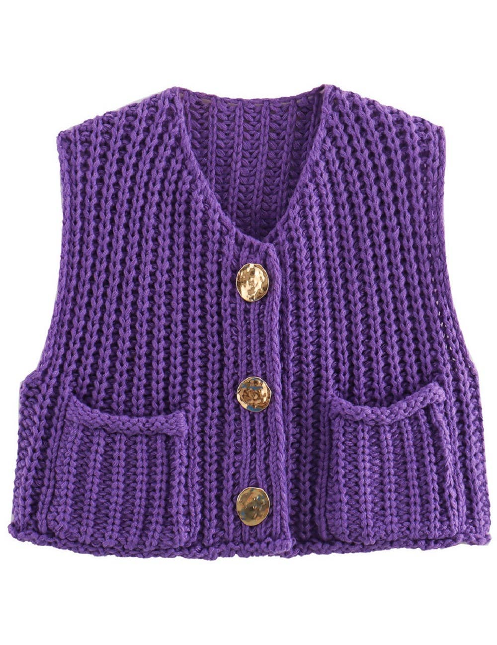 Ladies Solid Color Crew Neck Crop Sweater Vest SKT621: Purple / L