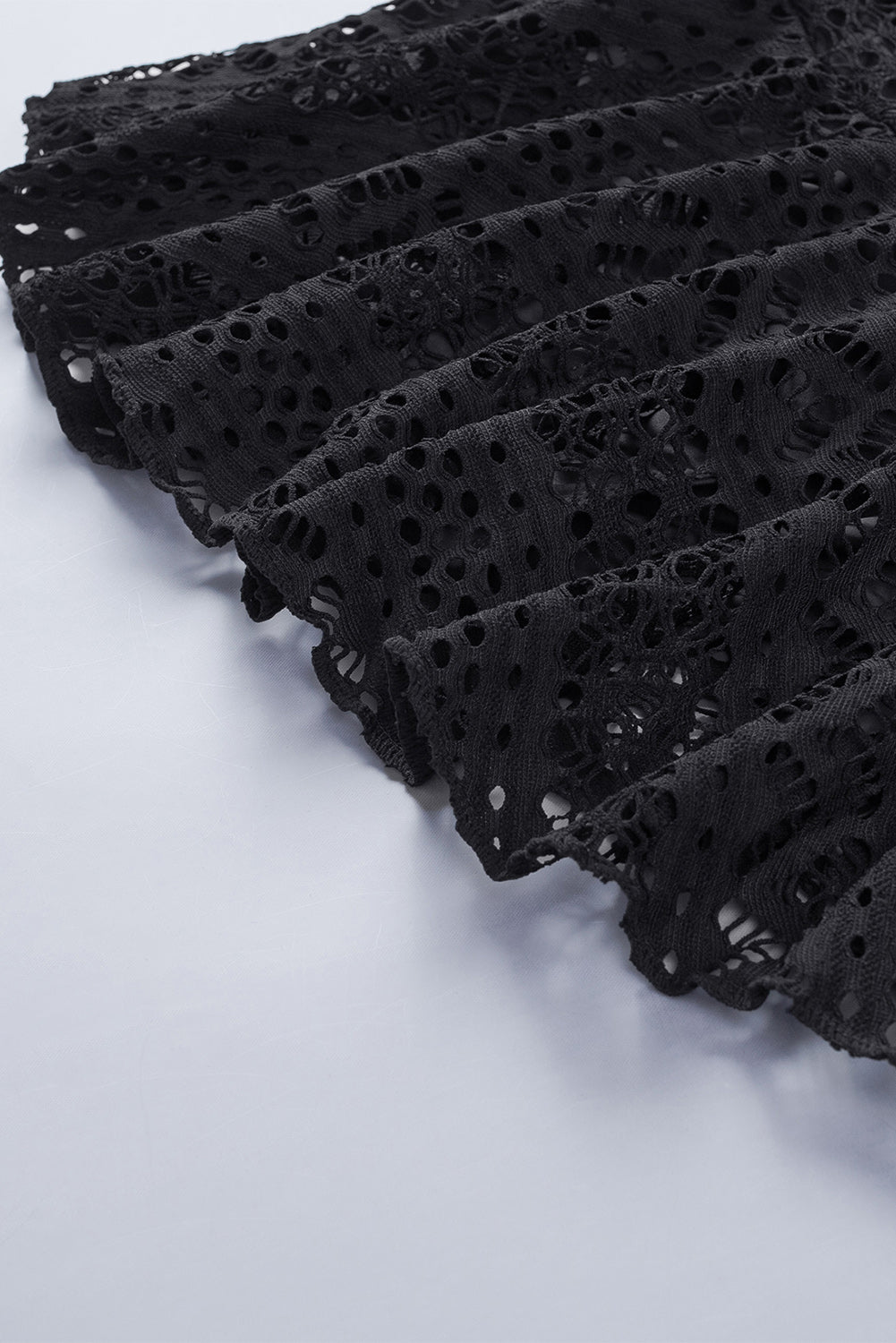 Black Solid Color Crochet Lace Skirted Bikini Bottom
