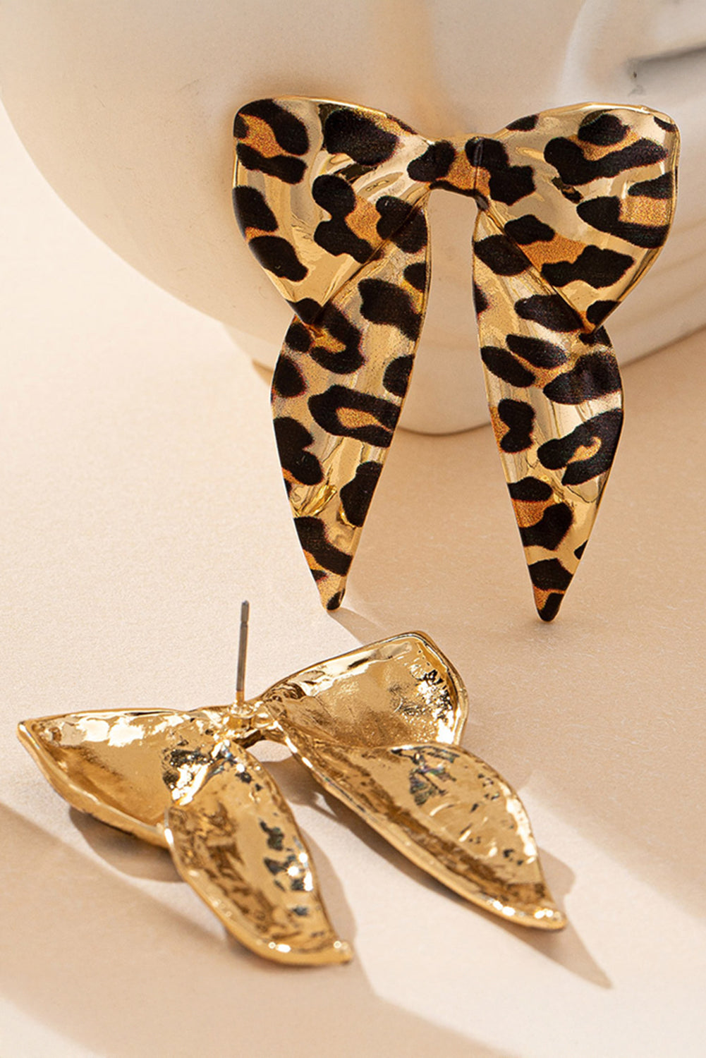 Gold Leopard Print Bow Knot Shape Plated Alloy Earrings