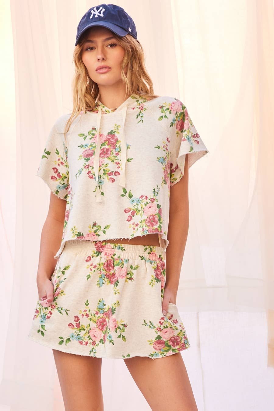 Floral Printed Cotton Terry Skort