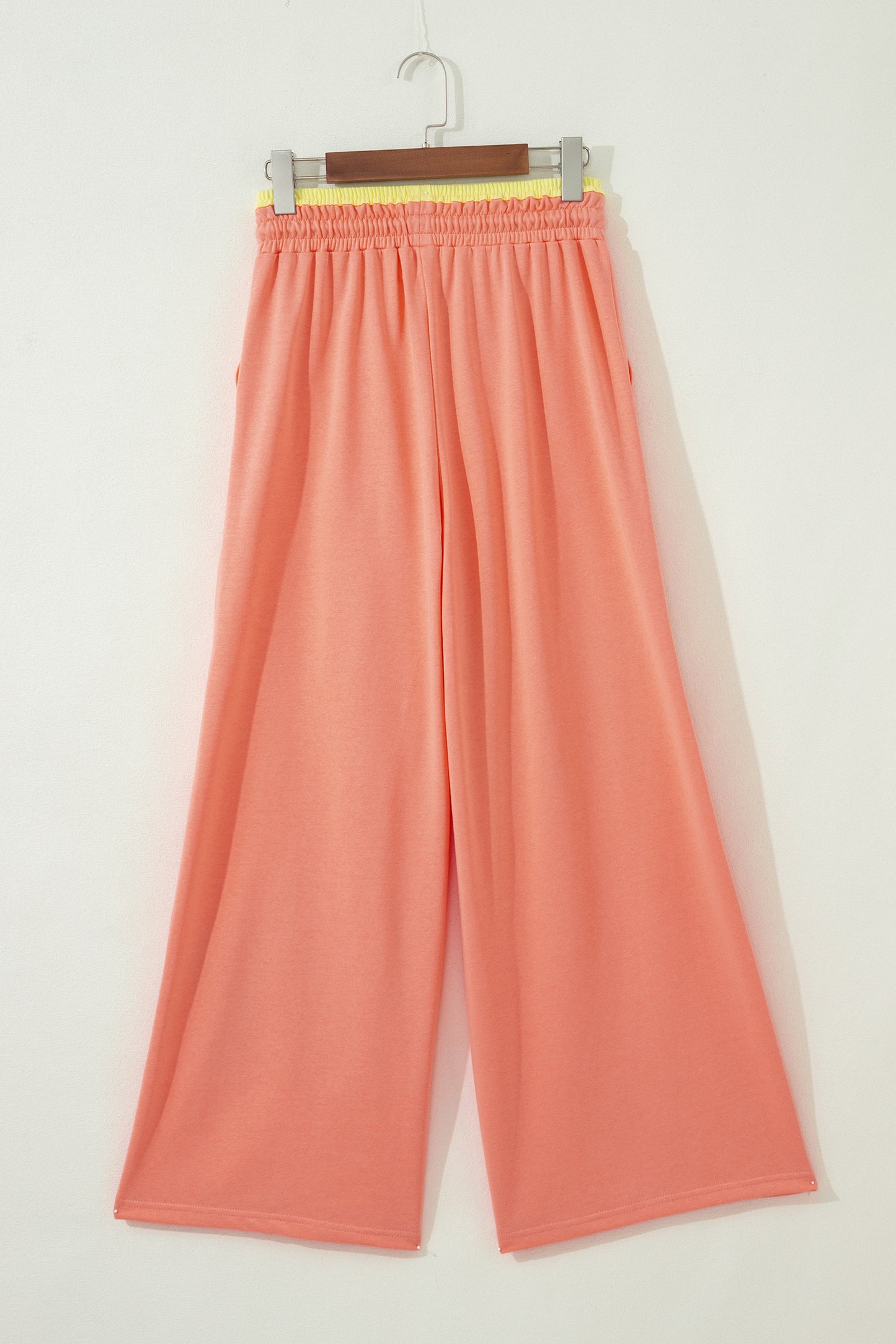 Sea Green Color Block Flower Patchwork Drawstring Contrasted Elastic Waist Wide Leg Pants