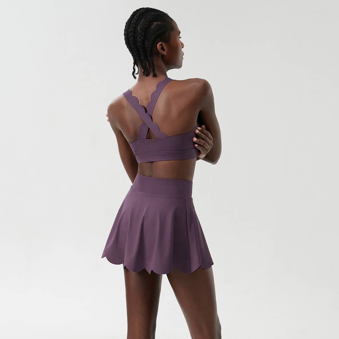 Women Seamless Quick-Dry Set Strappy Bra & A-Line Skirt: Light Purple