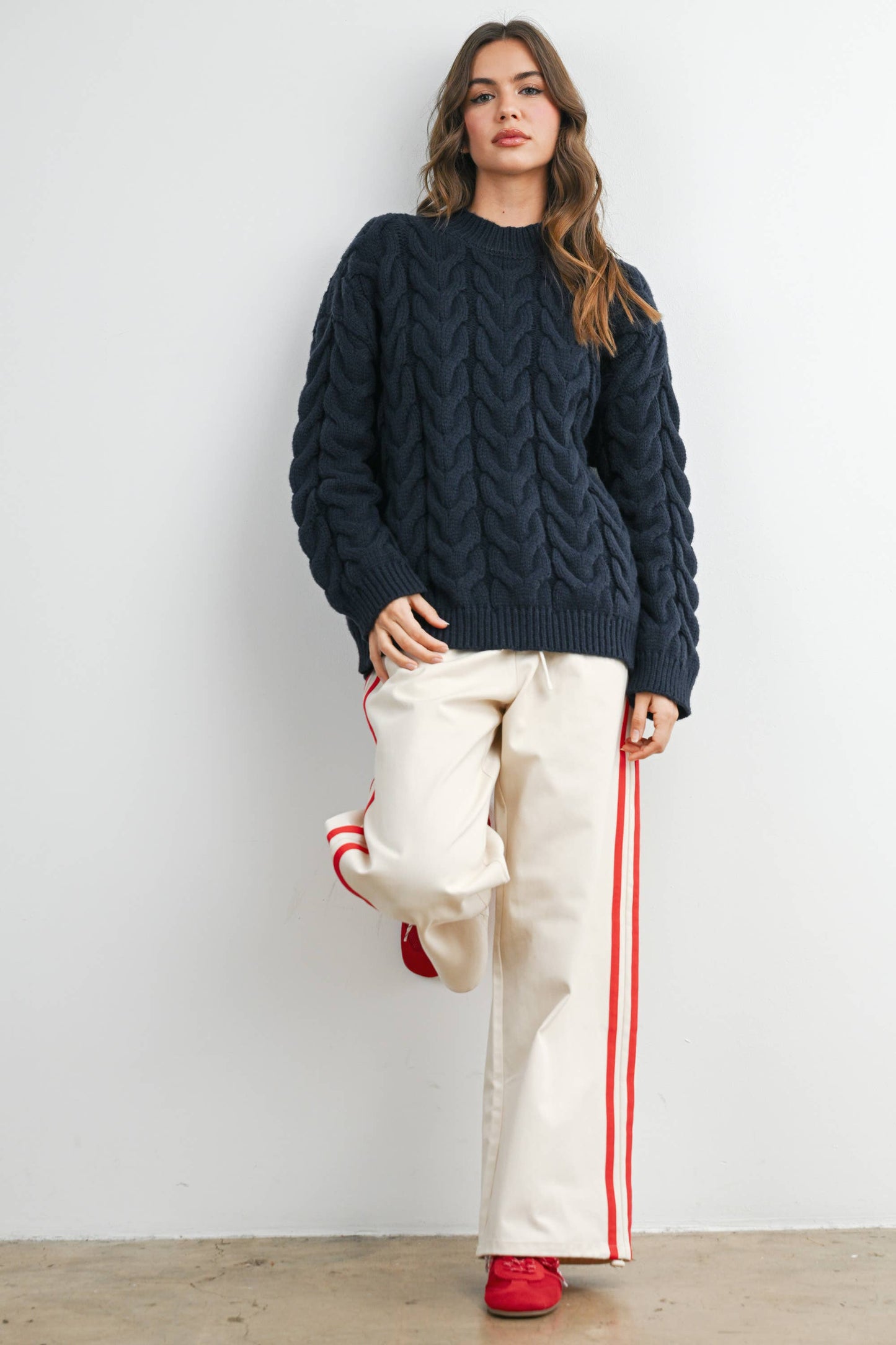 Cable-Knit Long Sleeve Sweater