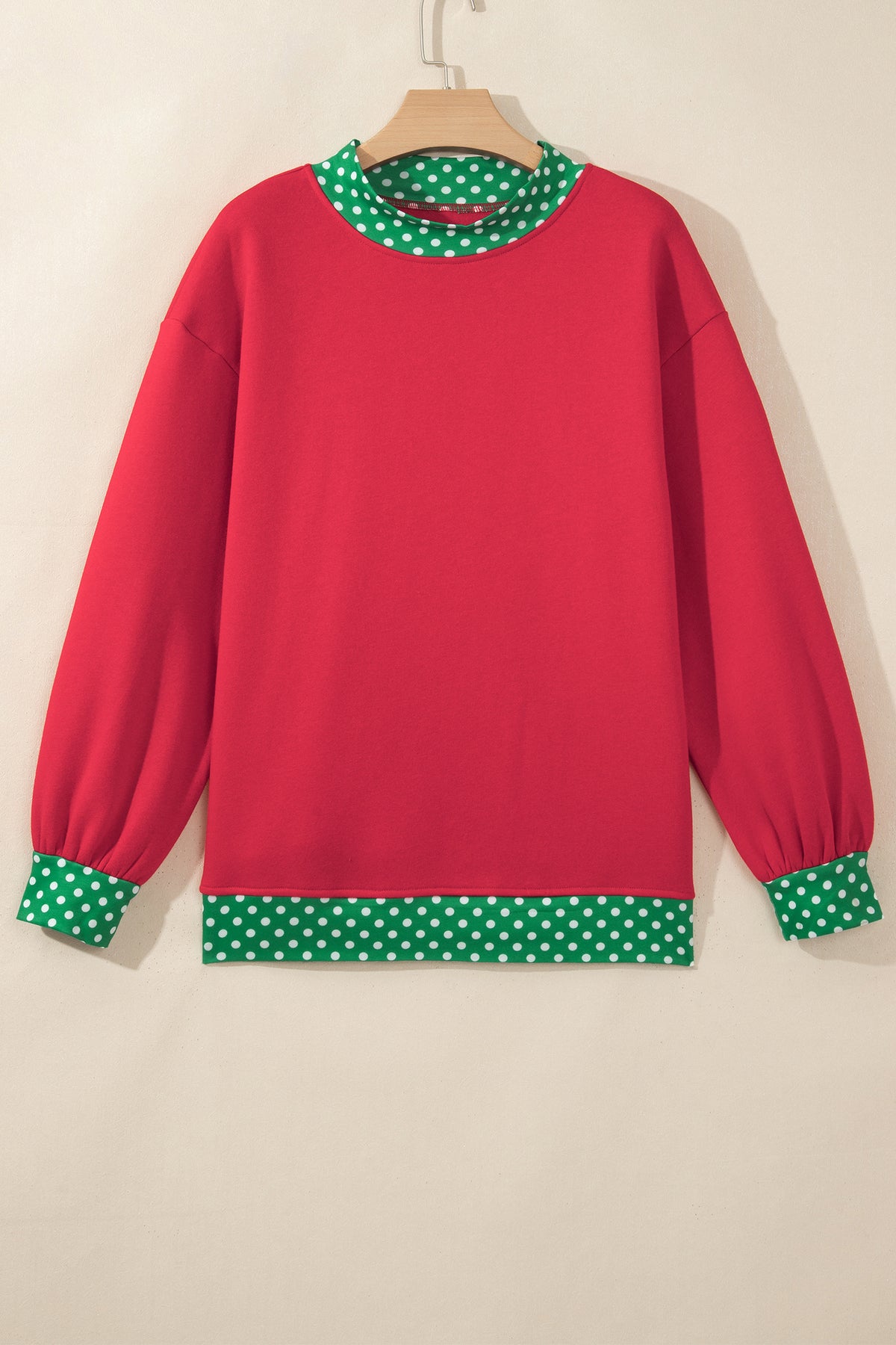 Dark Blue Colorblock Polka Dot Contrast Trim Oversized Sweatshirt