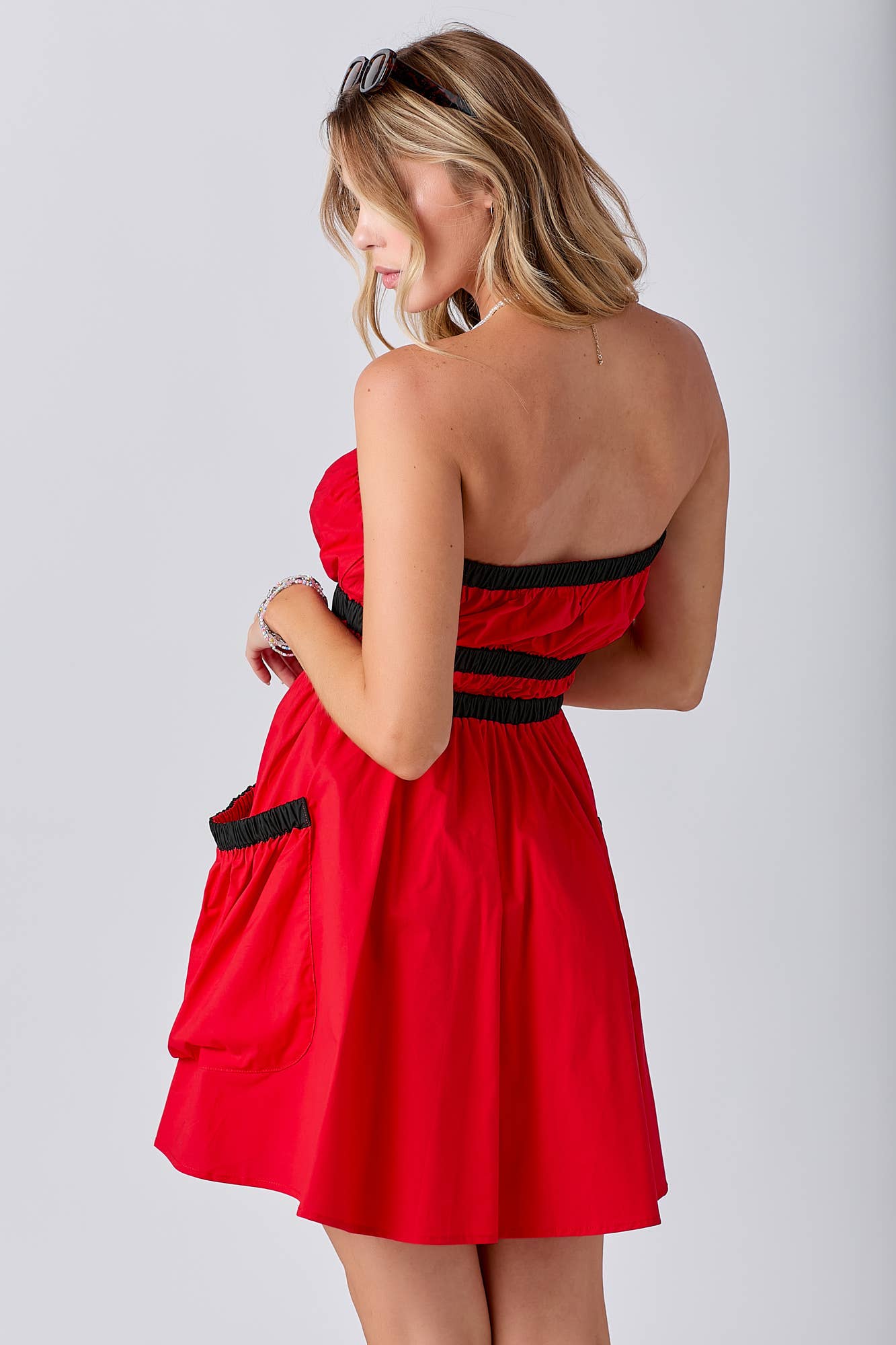 Gameday Contrast Gathered Over Sized Pocket Tube Dress : PURPLE / M