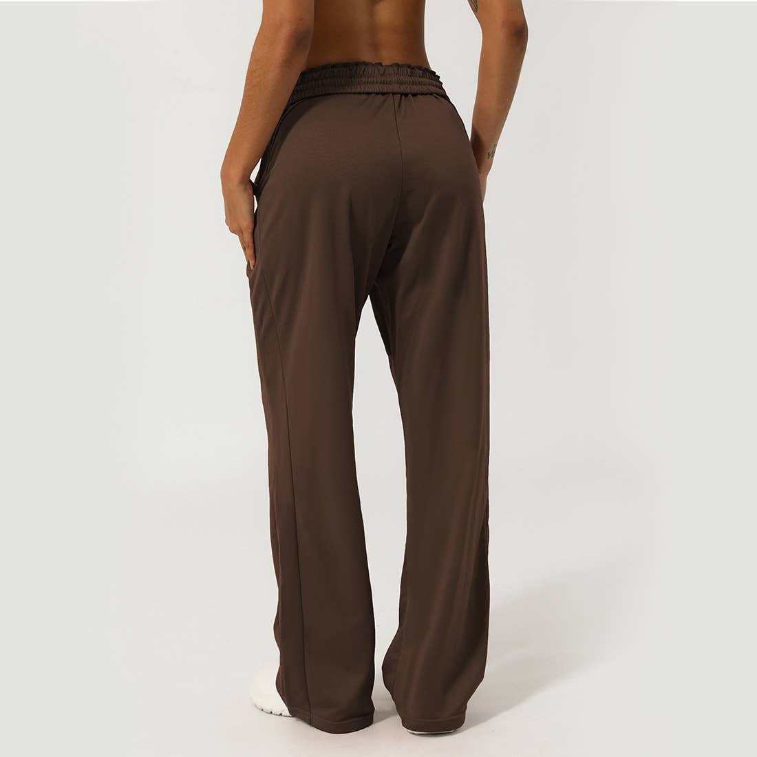 Women Waistband Drawstring Loose Sport Running Sweatpants: Brown / S