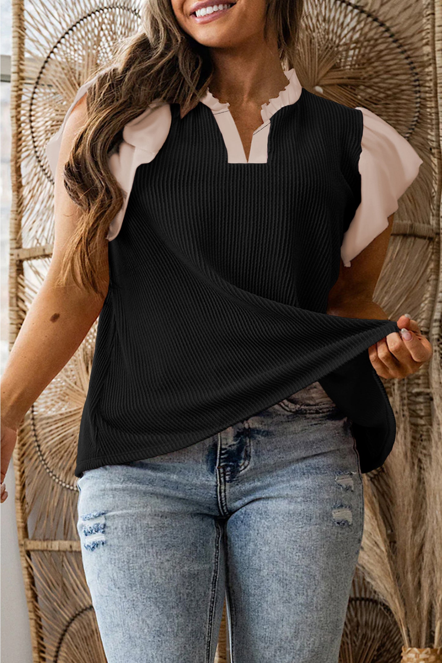 Rosy Ruffle Knit Top (Plus Size)