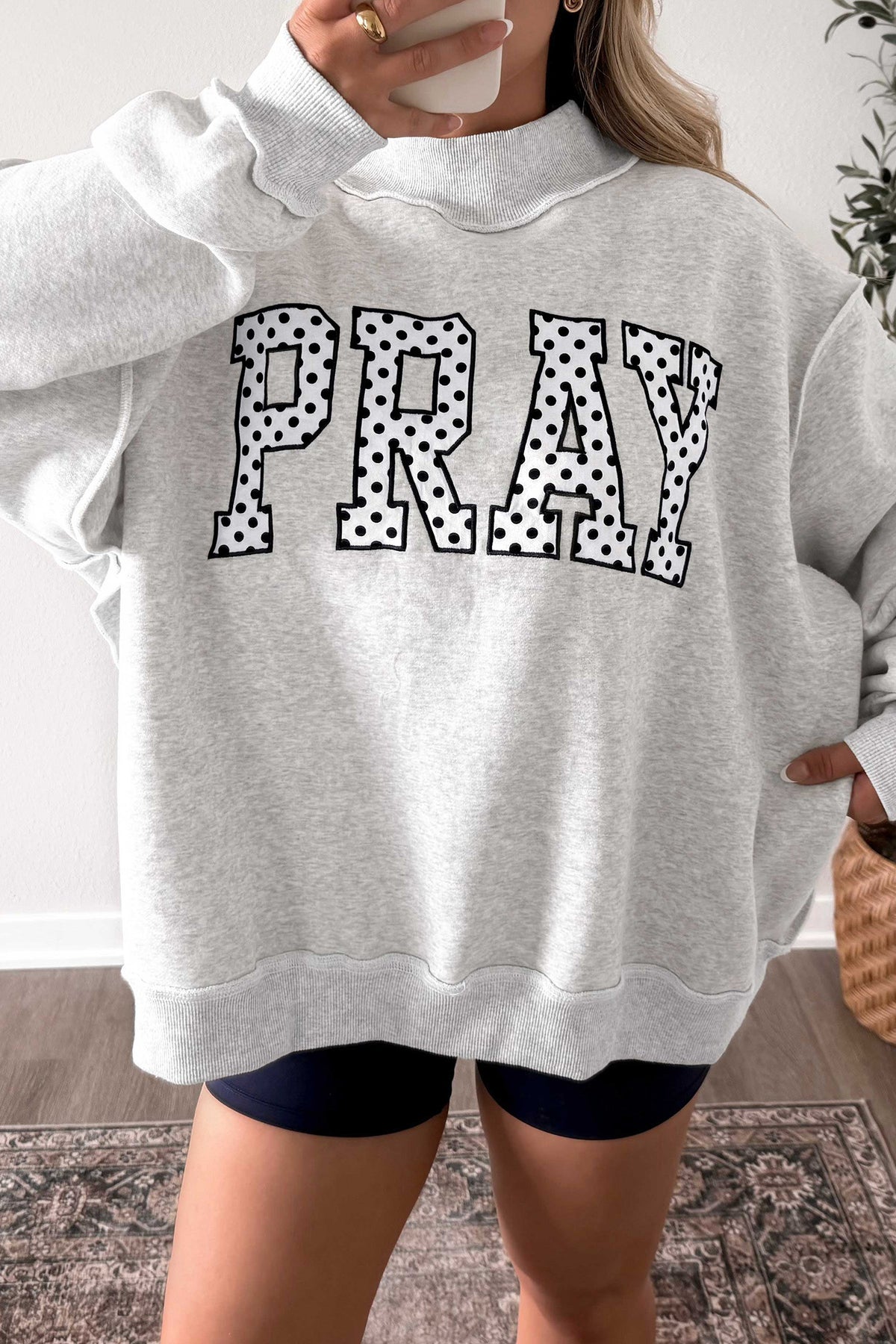 Brown PRAY Polka Dot Mock Neck