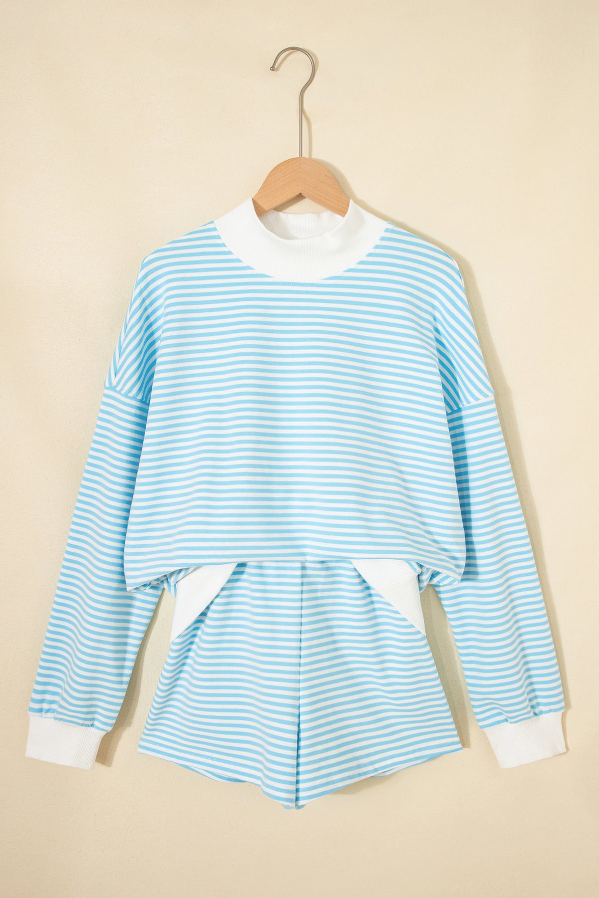 Oversize Striped Mock Neck Sweatshirt and Shorts Set